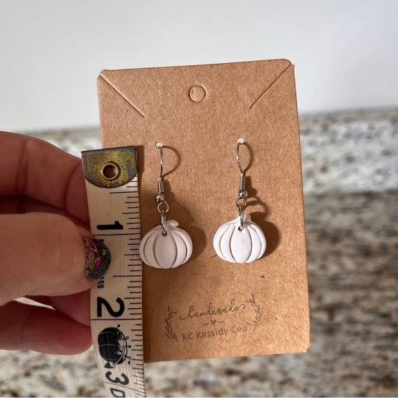 White Pumpkin Fall Polymer Clay Earrings - Picture 2 of 3